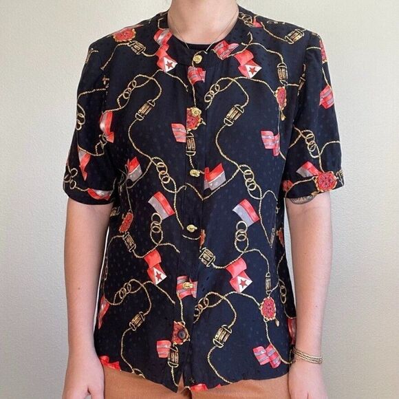 Vintage 80s Womens I. Magnin 100% Silk Button Down Lightweight Blouse Sz M - Picture 12 of 12